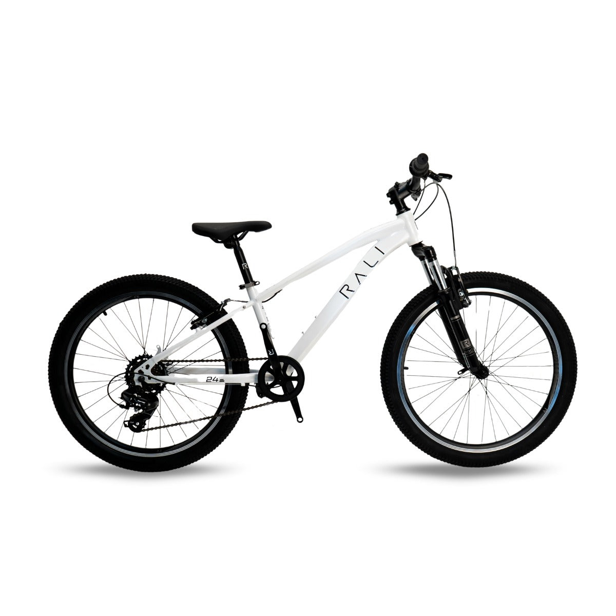 Bic. 24" Niño/A Acero,  Color Blanco  Frenos Vbrake Aluminio + Suspension Cambio 1X7 Shimano
