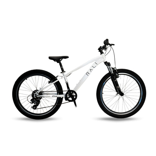 Bic. 24" Niño/A Acero,  Color Blanco  Frenos Vbrake Aluminio + Suspension Cambio 1X7 Shimano